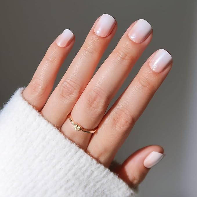 Glamnetic Press On Nails - Soft Whip | Glazed Super Short Nude Fake Nails with Ombré, Extra Short Salon Quality Neutral Nails | 12 Sizes - 30 Nail Kit with Glue