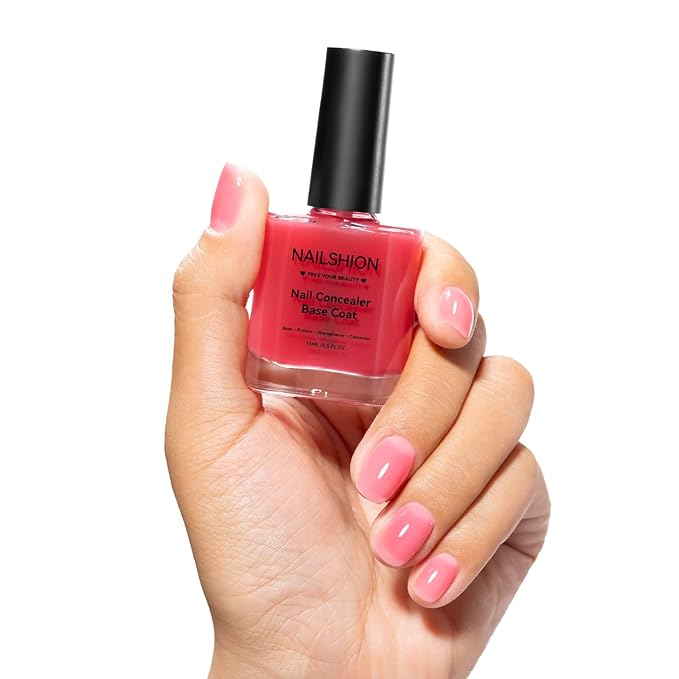 Illuminating Nail Concealer Sheer Pink Ridge Filler Base Coat 4-in-1 Brightening Nail Polish Foundation Perfector & Growth Nail Strengthener for Damaged, Yellowing Nails,15ml Quick Dry