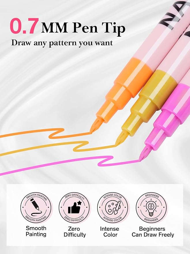 EBANKU 12 Colors Nail Art Pens Set, 3D 0.7MM Nail Polish Pens Quick-Drying Nail Art Acrylic Paint Nail Point Dotting Liner Pen Tools for Home & Salon Nail DIY