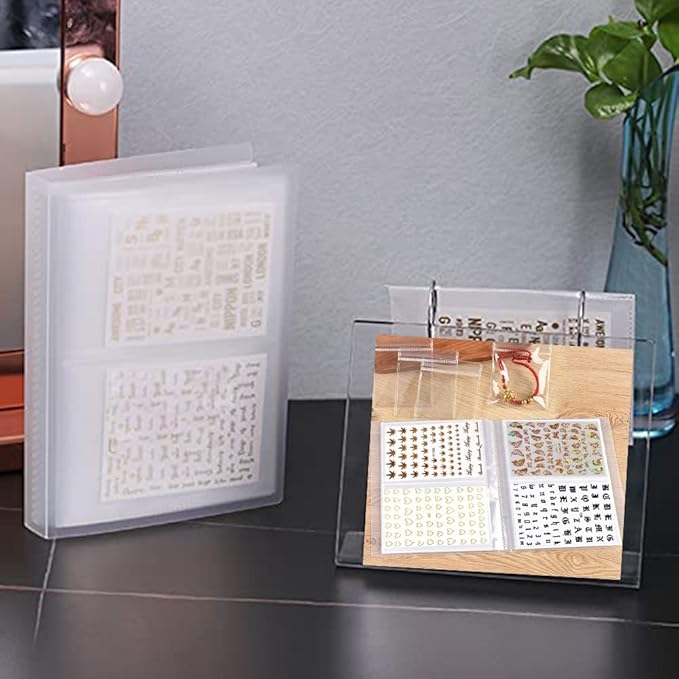 CAVAD 80 Slots Nail Sticker Storage Book Collecting Album Water Decals Empty Holder Easy Photo Manicure Art Tools and 5Pcs Jewelry Bone Bag Self Sealing