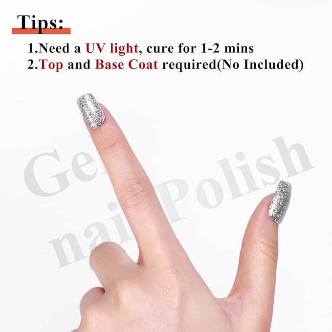 Imtiti 10ml Silver Glitter Gel Nail Polish Long Lasting Soak Off UV Led Christmas Silver Gel Polish Salon DIY at Home Gift for Women 1Pcs