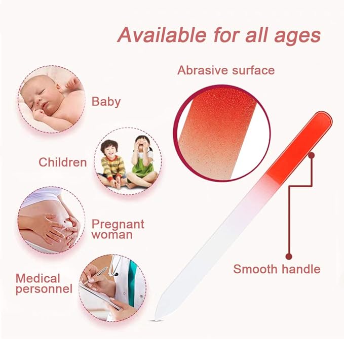 5 Pcs Glass Nail File with Plastic Sleeve, Crystal Fingernail Files, Double Sided Finger Nail Files, Professional Manicure Nail Care for Women Girls