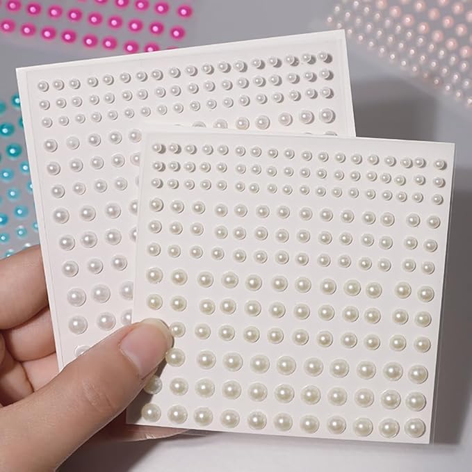 GSHLLO 1980 Pcs Multi Size Adhesive Pearls Flat Back Pearl Stickers Self Adhesive Face Pearls Stick On Body Pearls Makeup Decorative Pearls for Nail Crafts White