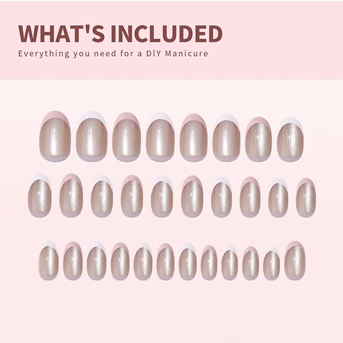 30 Pcs Cats Eyes Soft Gel Press on Nails Gradient Pink Fake Nails Short Almond False Nails Glitter Designs Salon Quality Stick on Nails Full Cover Acrylic Nails with Nail Glue for Women Nail Art