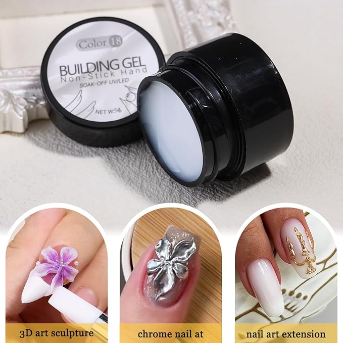Solid Builder Gel Kit, 2PCS White 3D Sculpting Gel Non-Sticky Hand Carving Gels with Silicone Pen Hard Gels for Nails Molding 3D Flowers Nail Design Manicure Salon Supplies