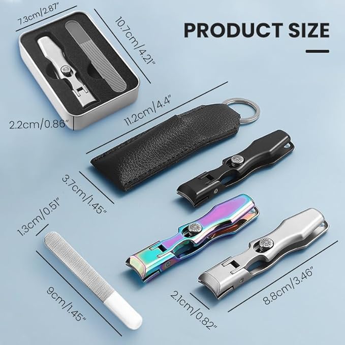 Stainless Steel Large Mouth Nail Clippers, 2025 Upgrades Large Wide Jaw German Clipper for Thick Nails, Angled Head Long Handled Toe Nail Clippers with Wide Jaw Opening (Combination-Silver)