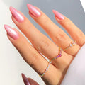GLAMERMAID Pink Press on Nails Medium Almond, Handmade Glitter Shimmer Neutral Jelly Chrome Gel Glue on Nail Stiletto, Glossy Fake Nails Short Oval，Reusable Acrylic Stick on False Nail Kits for Women