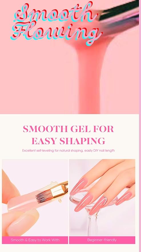 SEQ Poly Extension Gel Kit – SUMMER BLUSH Neutral Builder Formula with Base & Top Coat, Easy Application for Salon-Style Extensions, Includes Brush & Gift Bag