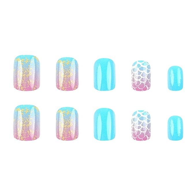 Press On Nails Summer Fake Short Square False Nails Press ons Gradient Designs Acrylic Stick On Nails Tips Glue On False Nails Kit For Women Manicure Decoration