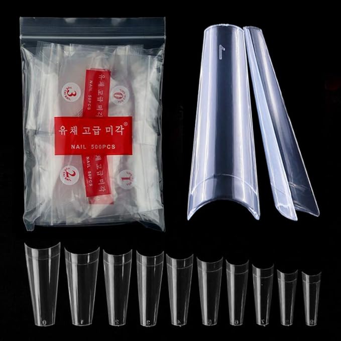 Clear Coffin Acrylic Nails-Fake Nail Coffin Shape Long 500PCS Half Cover Shaped Ballerina Nails Tips,DIY Nail Salon Art 10 Size with Bag