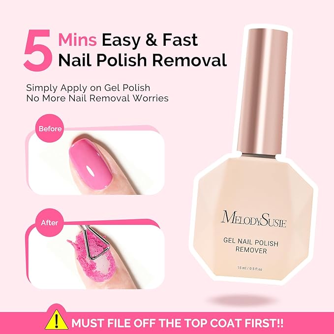 MelodySusie Gel Nail Polish Remover with Manicure Remover Kit, No Need Soaking or Wrapping, Easy and Quickly Removal in 5 Minutes for At-Home Manicure 15ml