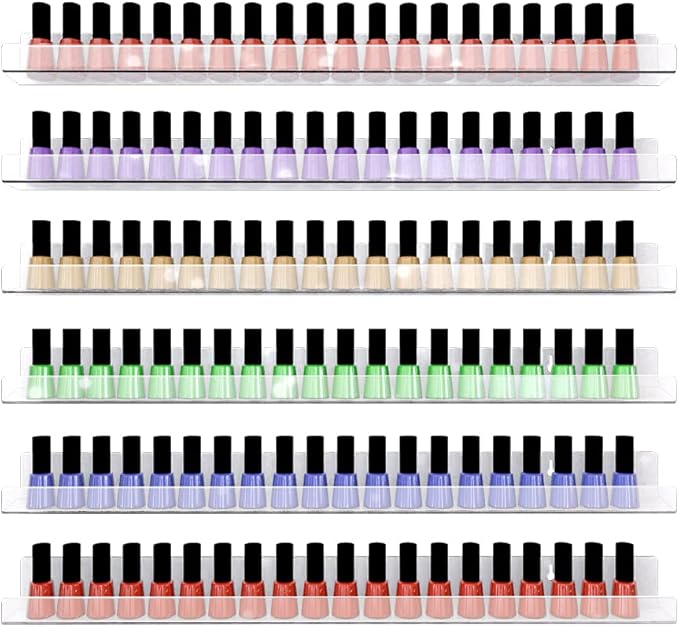 24 Inches Acrylic Nail Polish Rack for Wall, Clear Nail Polish Organizer Wall Mounted for 150 Bottles, 6 Pack