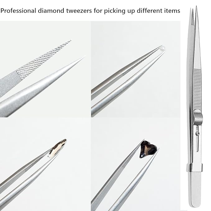 LIGHT RAIN Rhinestone Picker Tool - 2pcs Dual-head Bedazzling Pen with 4 Wax Tips, 8pcs Clay, Adjustable Precision Tweezers, 1400pcs Rhinestones and 2pcs Organizer Tray Kit for Nail Art
