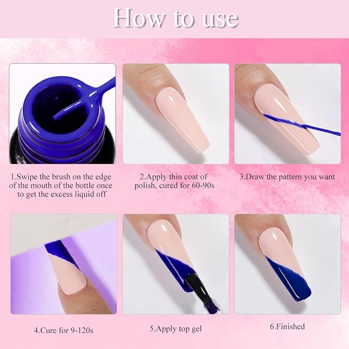 MIZHSE Gel Liner Set for Nail Art, Classic 7 Colors Painting Gel Polish, Drawing Gel Nail Liner Soak Off U V LED Nail Art Manicure Home DIY
