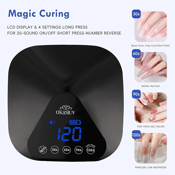 UV LED Nail Lamp with UV Gloves,Magnetic Metal Mirror Base Cordless Nail Dryer, Gel Polish Curing Light with 4 Timers,Touch Control Display,Auto Sensor for Professional Salon & Home