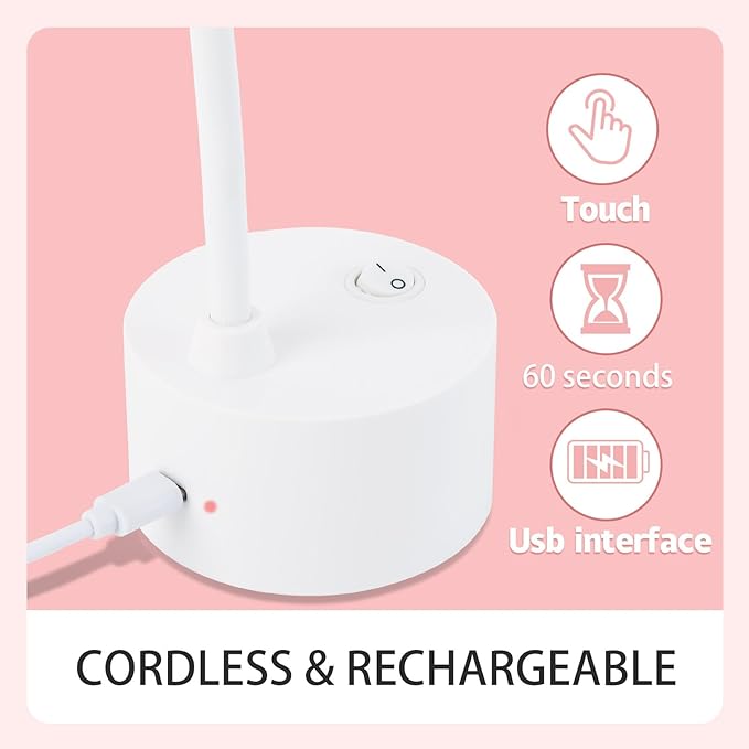 Touch Switch Gel X Lamp, Flash Cure Mini Nail Lamp, Rechargeable Cordless UV LED Light, Gooseneck Nail Gel Dryer for Home Manicure, White, ASN-A28