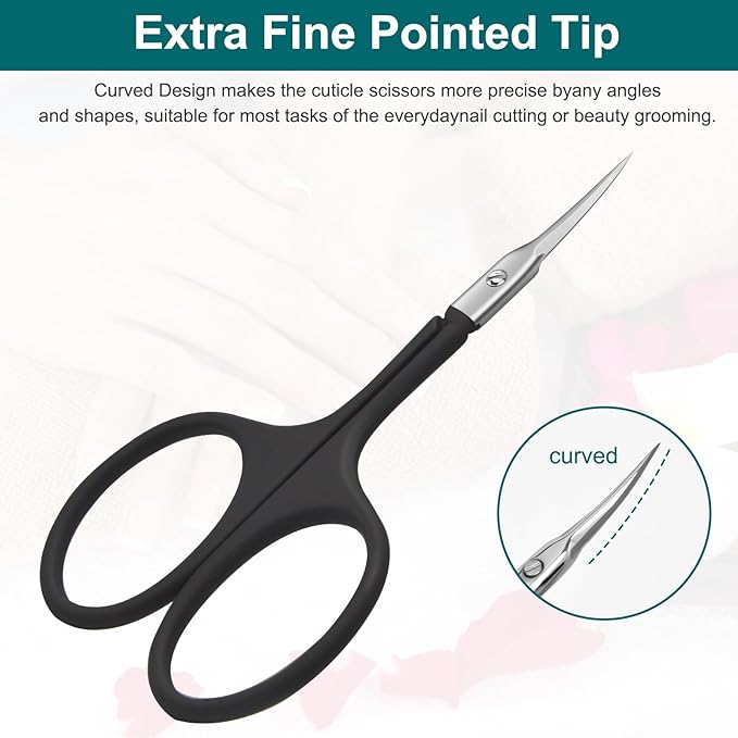 CGBE Manicure Scissors, Extra Fine Eyebrow Scissors for Grooming, Curved Blade Nail Scissors Precise Pointed Tip Grooming Kit for Eyebrow, Eyelash, Trim Nail and Dry Skin, Black