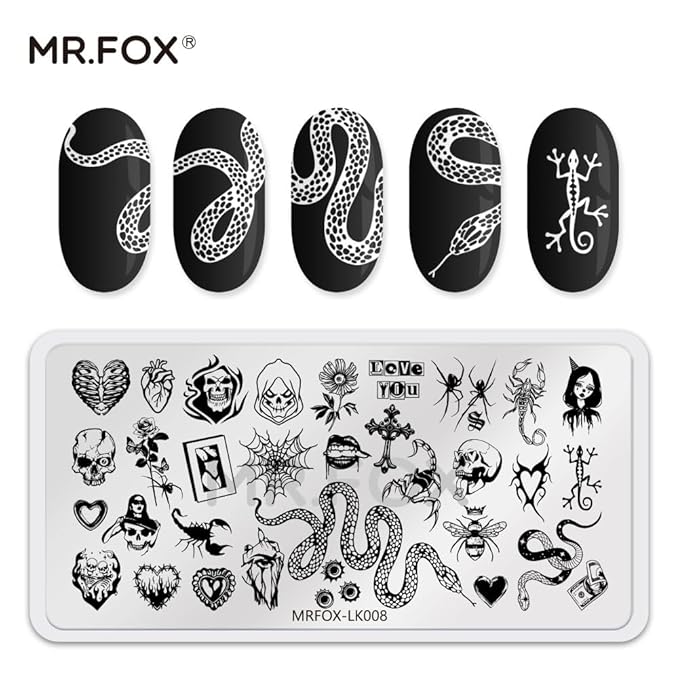6 Pcs Nail Plates Stamping Set Rose Snake Butterfly Egyptian Cross Nail Art DIY Stamping Template