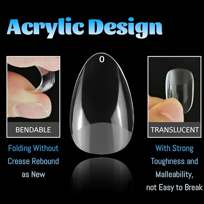 240pc Almond Gel Nail Tips Short Fake Nails for Press on Nails Clear Acrylic Nails Tips, 12 Sizes Full Cover Nail tips Almond Soft Gel Nail Tips False Nails Extension Artificial Fingernail