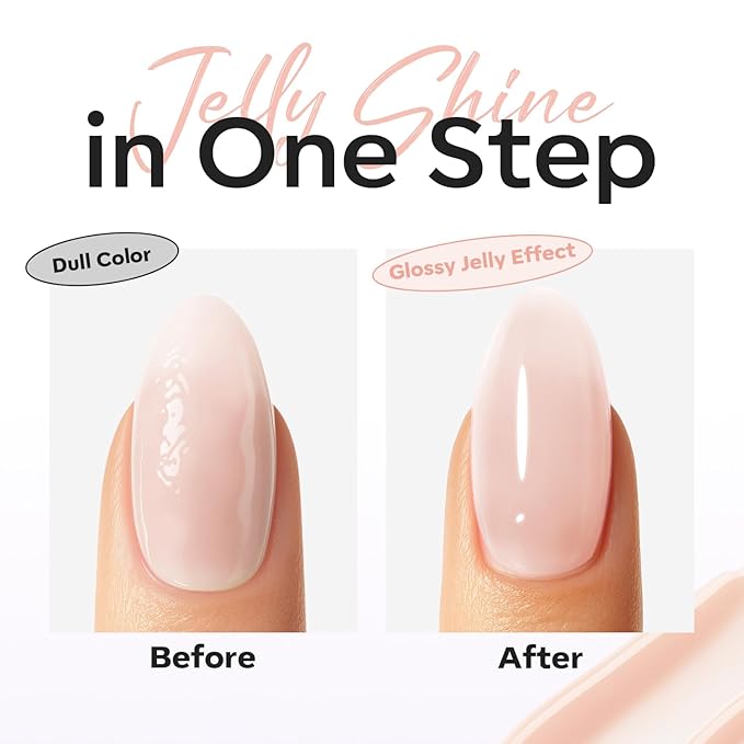 modelones Nude Builder Nail Gel Top Coat, 15 ML No Wipe Ultra Gloss Jelly Gel Polish Apex Building Nails Strengthener Extension Neutral Color Nail Art Long Lasting Soak Off U V Manicure Gift for Women