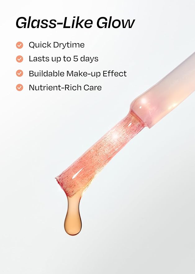 ohora Natural Glow Water Syrup Nail Strengthener (Apricot) - Tinted Nail Hardener for Brittle, Damaged Nails, Quick-Dry Glossy Finish, Nail Repair & Growth, 15 mL
