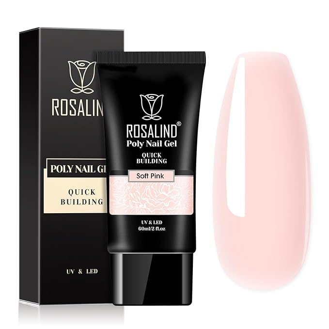 ROSALIND Pink Poly Nail Gel, 2 oz Nude Poly Extension Gel for Nail Natural Builder Pink Gel,Poly Extension Long-Lasting Enhancement