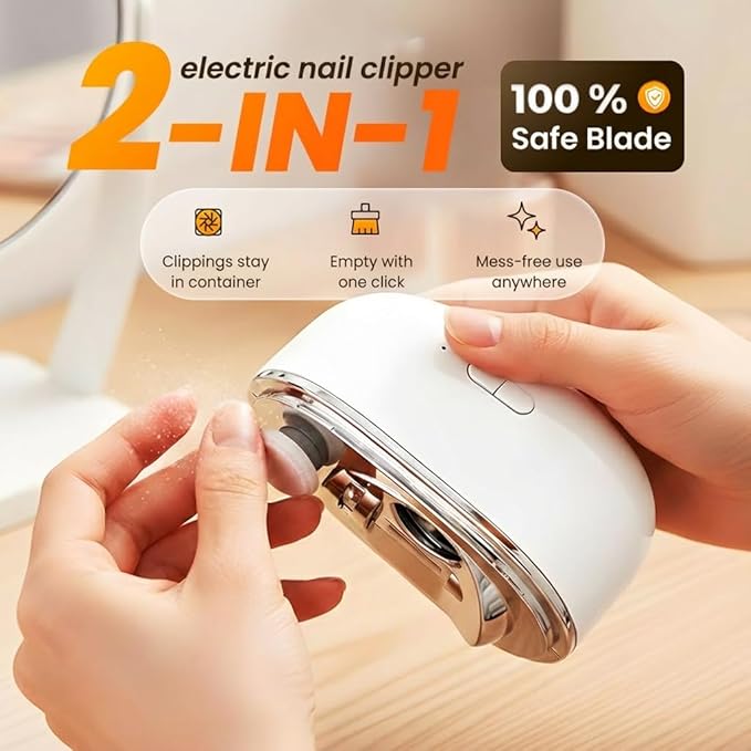 Electric Nail Clipper, 2026 Upgrade 2 in 1 Electric Polishing Automatic Nail Clippers for Seniors and Adults, Multifunctional Nail Trimmer with 2 Adjustable Speeds (Black)