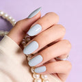 Blue Press On Nails,Medium Glue On Nails Kit 30-Piece-15 Sizes Durable Reusable Press On Nails for Women Gift(HCK414 light blue)