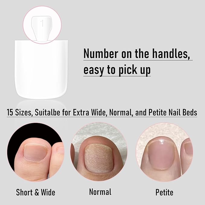 White Toe Nail Press Ons, 150pcs Square Pre-Designed Soft Gel Thick False Toenail Extension for Women, Fake Full Cover Acrylic Nails for DIY 15 Sizes