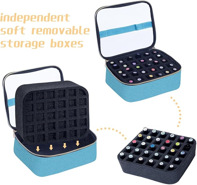 Small Clear Nail Polish Case Holds 30 bottles(15ml-0.5fl.oz) Nail Polish Organizer Multifunctional Nail Polish Bag organizer, Cosmetic Travel Makeup Cases for Women, Green