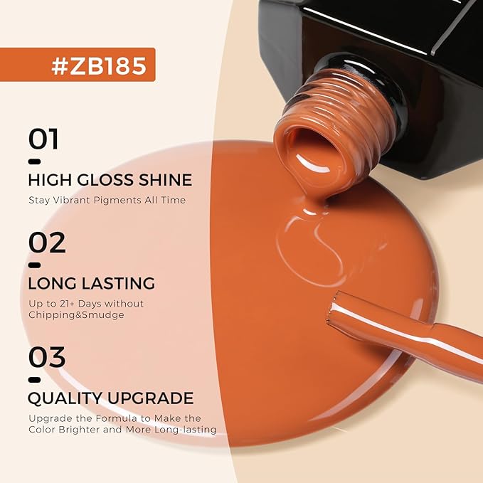 TOMICCA Gel Nail Polish, Dark Orange Gel Polish Autumn Winter, Long Lasting, High Gloss, Soak Off UV LED Nail Polish for DIY Home Salon Manicure Nail Art