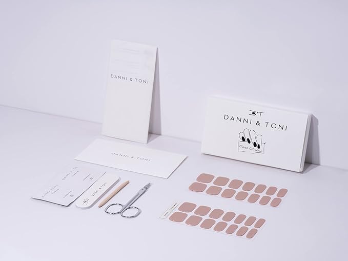 DANNI & TONI Semi Cured Gel Nail Strips Nude (Warm Nude) Skin Color Glossy Nail Wraps 28 Stickers