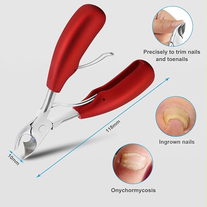Thick Toenail Clippers, Podiatrist Toe Nail Clippers for Ingrown & Thick & Men & Seniors Toenail and Nail Surgical Grade Stainless Steel Toenail Trimmer Nipper (Red)