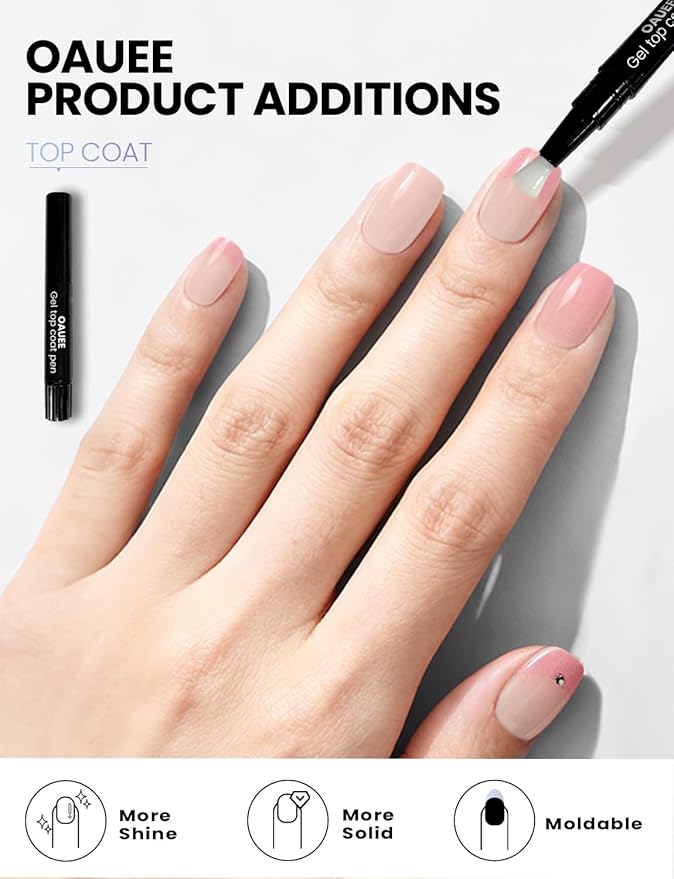 Semi Cured Gel Nail Strips | Built-In Gel Top Coat | UV Light Required | Salon Quality, Easy Application And Removal (Blush Glitter Crescent）
