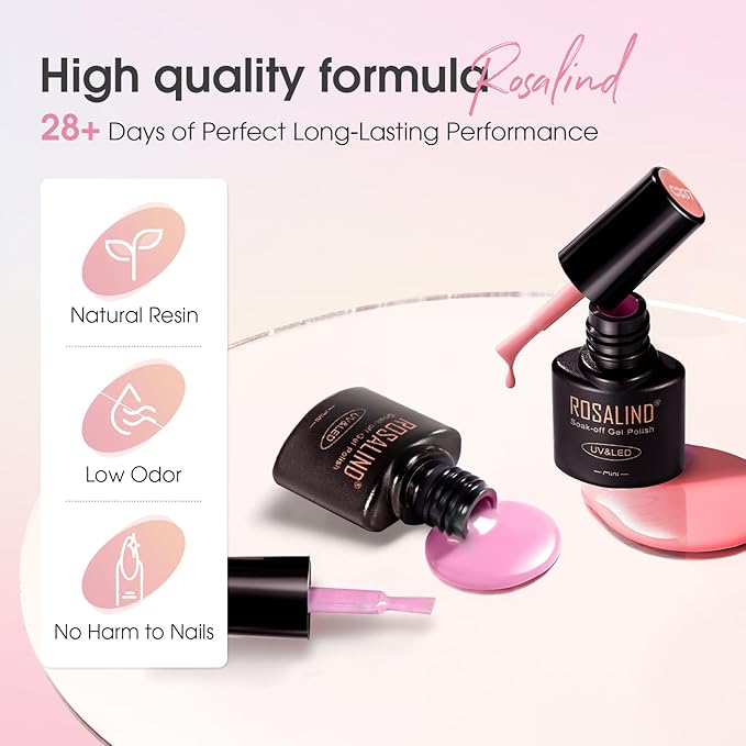 ROSALIND 24pcs Jelly Gel Polish Set with Gel Base and Matte Glossy Glitter Top Coat, 20 Colors Neutral Jelly Pink nude Sheer White Color Soak Off UV Gel Set Salon DIY