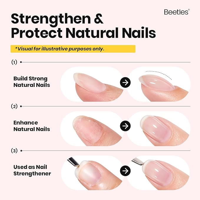 Beetles Builder Gel Set HEMA Free-Whispered Petals 4 Colors 8 in 1 Thickening Strengthening Building Apex with Base&Top Coat Gel for Beginner DIY Salon at Home, UV & LED Nude Pink Builder Nail Gel