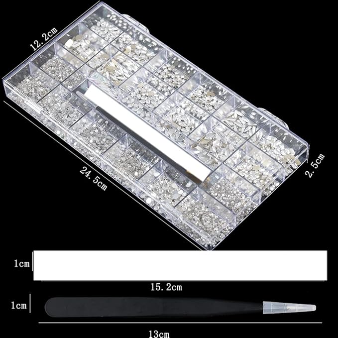 4880Pcs Rhinestones for Nail, White Crystal Nail Rhinestones Set, Nail Round Beads Flatback Glass Gems Stones, Multi Shapes for Nail DIY Crafts Clothes Shoes Jewelry