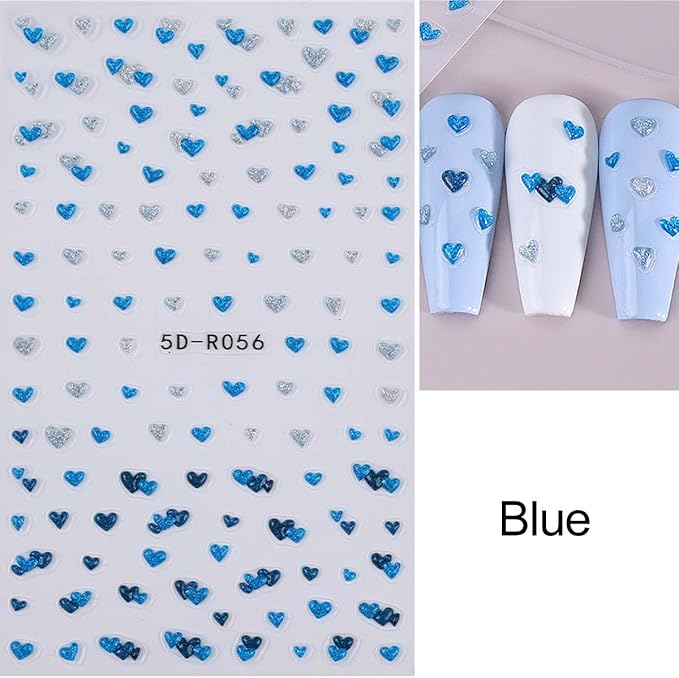4 Sheets Valentines Nail Stickers - Embossed Heart Nail Art Decals - Self Adhesive Little Hearts Stickers for Nails,Vday DIY Manicure Decorations for Women