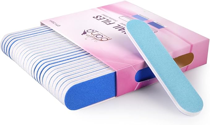 25pcs - PANA Mini Double-Sided Emery Nail File for Manicure, Pedicure, Natural, and Acrylic Nails - Blue/Light Blue (Grit 100/100)