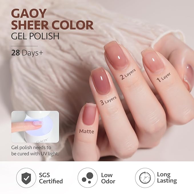 GAOY Rose Brown Jelly Gel Nail Polish of 6 Milky Brown Pink Whiter Colors Sheer Gel Polish Kit for Salon Manicure and Nail Art DIY at Home