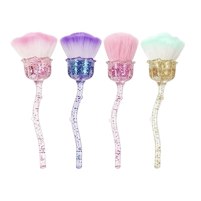 TANG SONG 4 PCS Glam Rose Nail Art Powder Dust Removal Brush Nail Dust Brush Soft Nail Dust Cleaning Brush for Nail Salon and Household (Mixed-Color)
