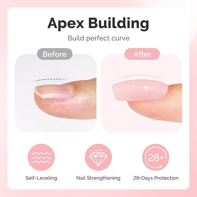 MelodySusie Pink Shimmer Builder Nail Base Gel for Nails Thickening, Soak Off UV Extension Gel, Rhinestone Nail Glue for Nail Art Design Salon DIY Manicure at Home Gift for Women-458