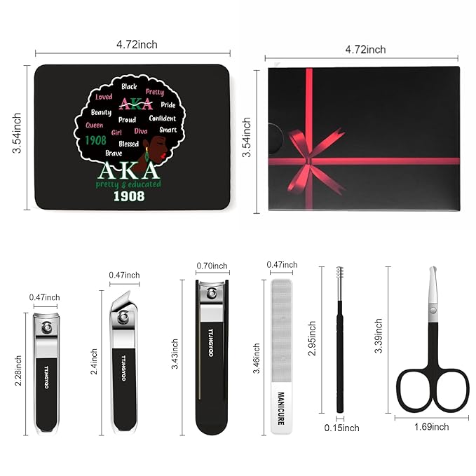 Nail Clippers and Beauty Tool Portable Set Nail Clipper Set Manicure Set 6 in 1 AKA Sorority Gifts Suitable for for Women Home, Workplace, Outdoor Travel,Etc. (AKA 1908 Black)