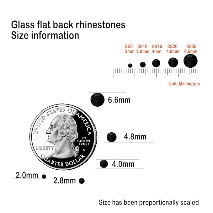 Flatback Glass Rhinestones,Bedazzler Gems 1440pcs Non Hot fix Rhinestones for Nail Charms Crafts Clothes Tumblers,Black,SS10