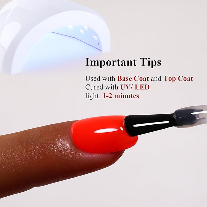 Neon Orange Gel Polish, 0.5 Fl Oz Orange Red Gel Nail Polish Spring Summer Soak Off LED UV Art Starter Manicure Salon DIY Design