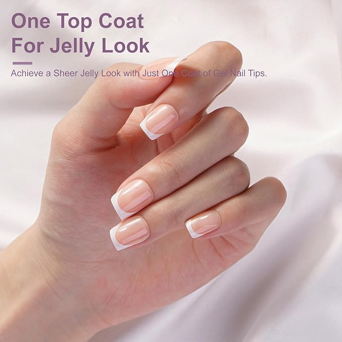 Gel French Tip Nails Short Square Press on Nails White 300Pcs Pre-applied Tip Primer Natural Nude Fake Nails Extensions Kit for Women Girls DIY