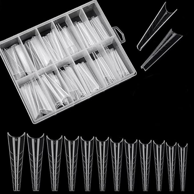 Dual Nail Forms Extension Modern Almond Structure – Poly Nail Gel Full Cover Nail Molds, 12 Sizes for Solid Nail Gel Glue Nail Art Design
