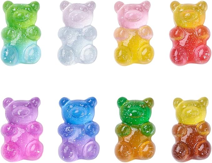 FASHEWELRY 32Pcs Resin Gummy Bear Charm Pendants 8 Colors Cartoon Bear Candy Cabochon for Necklace Bracelet Earring Jewelry Making