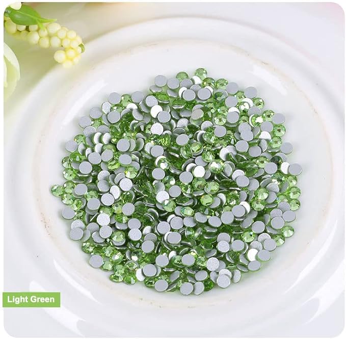 Onwon 1440 Pcs Crystal Flat Back Brilliant Round Rhinestones Glass Stones Glitter Gems Faux Diamond for Craft,Nail Art,Shoes,DIY Decorations (SS6 / 2mm, Light Green)