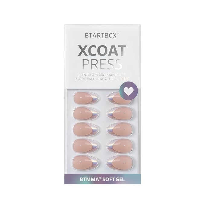BTArtbox French Tip Press On Nails - White Press On Nails Almond, Short Fake Nails with Nail Glue, Fit Perfectly & Natural Reusable Stick on Nails in 16 Sizes, Mermaid